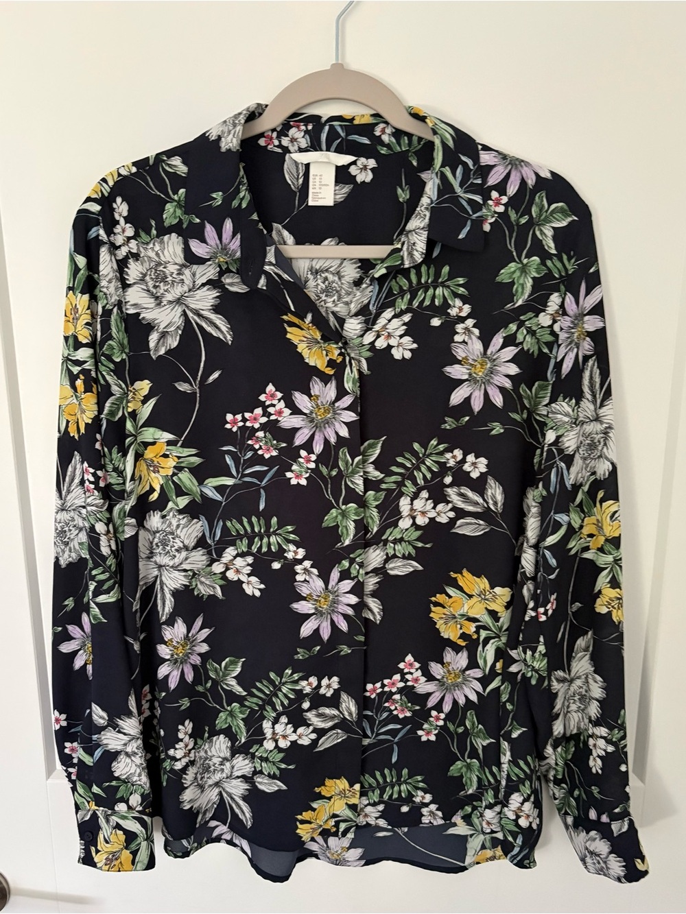 H&M Navy Floral Button-Down Blouse